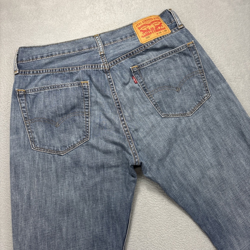 Levis 505 Jeans Mens 33x28 TAG-34x29 Blue Denim Straight Leg Workwear Biker Fade